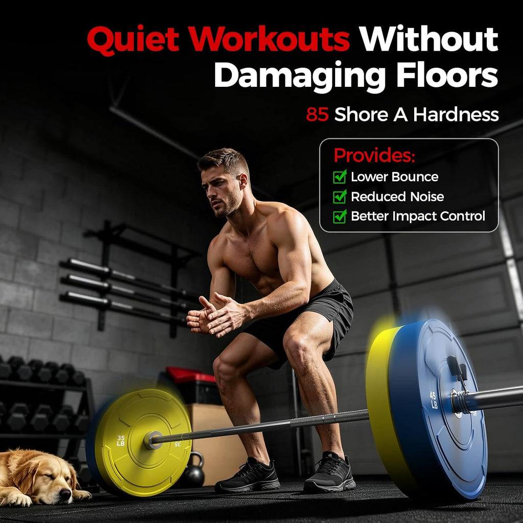 2-Inch Olympic Bumper Plates Set, 2pcs-5lb Colored Virgin Rubber Weight Barbell Plates for Strength Training, Home Gym Weightlifting
