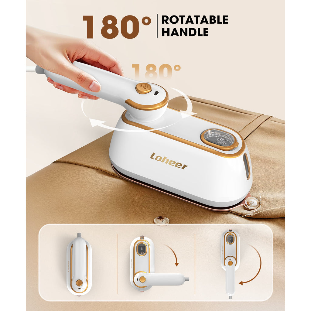 LOHEER Travel Steamer for Clothes, 1300W Portable Steam Iron, 15s Fast Heat-up, Clothes Steamer