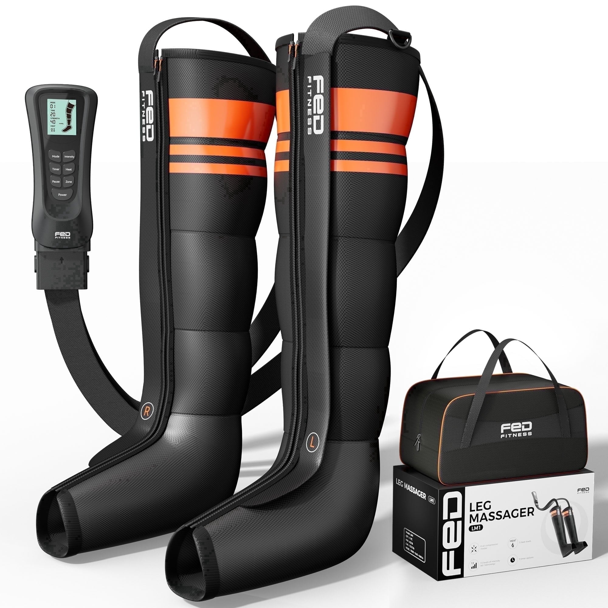 FED Fitness Compression Boots, 6 Modes & 13 Levels , 3 Timing&Heat, 5 Airbags 360° Coverage, Adjustable with Washable Liner for Leg Massage, m Size
