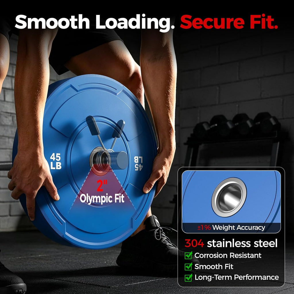 2-Inch Olympic Bumper Plates Set, 2pcs-5lb Colored Virgin Rubber Weight Barbell Plates for Strength Training, Home Gym Weightlifting